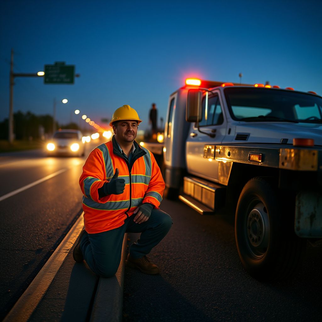 A Snappy Towing tow truck driver, a friendly and professional man, giving a thumbs up next to his clean, modern tow truck in Gonzales, Louisiana.